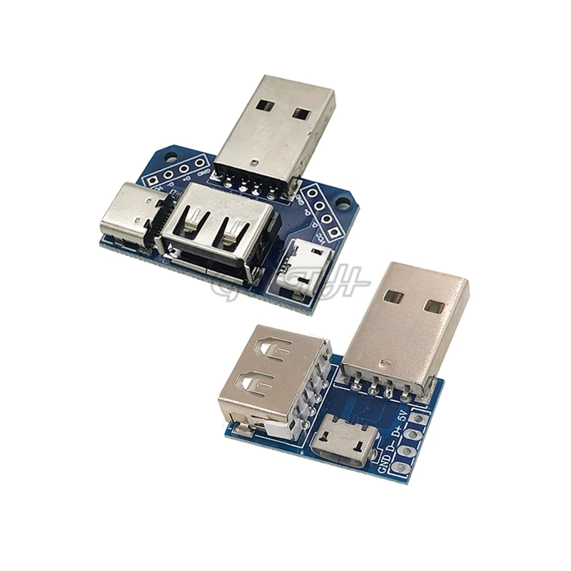 Плата адаптера USB «Папа-мама» к разъему MicroUSB/Type-C 4P 2,54 мм, прямой штекер 2,54-4p, трансферная испытательная плата