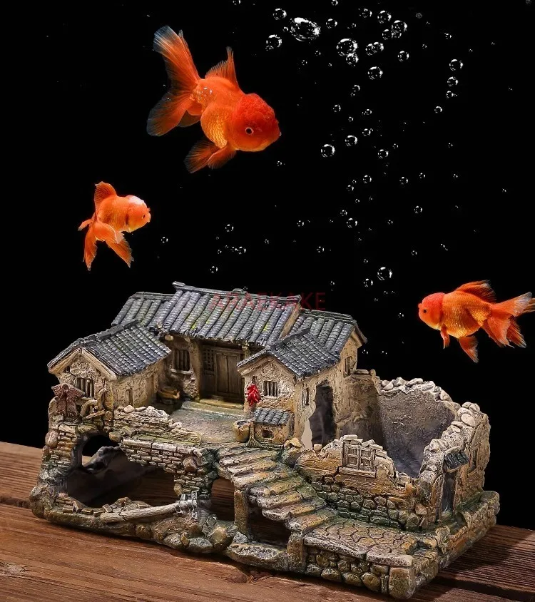 Chinese style fish tank ornaments creative fish and shrimp shelter, aquarium, grass tank landscape decoration, micro landscape,