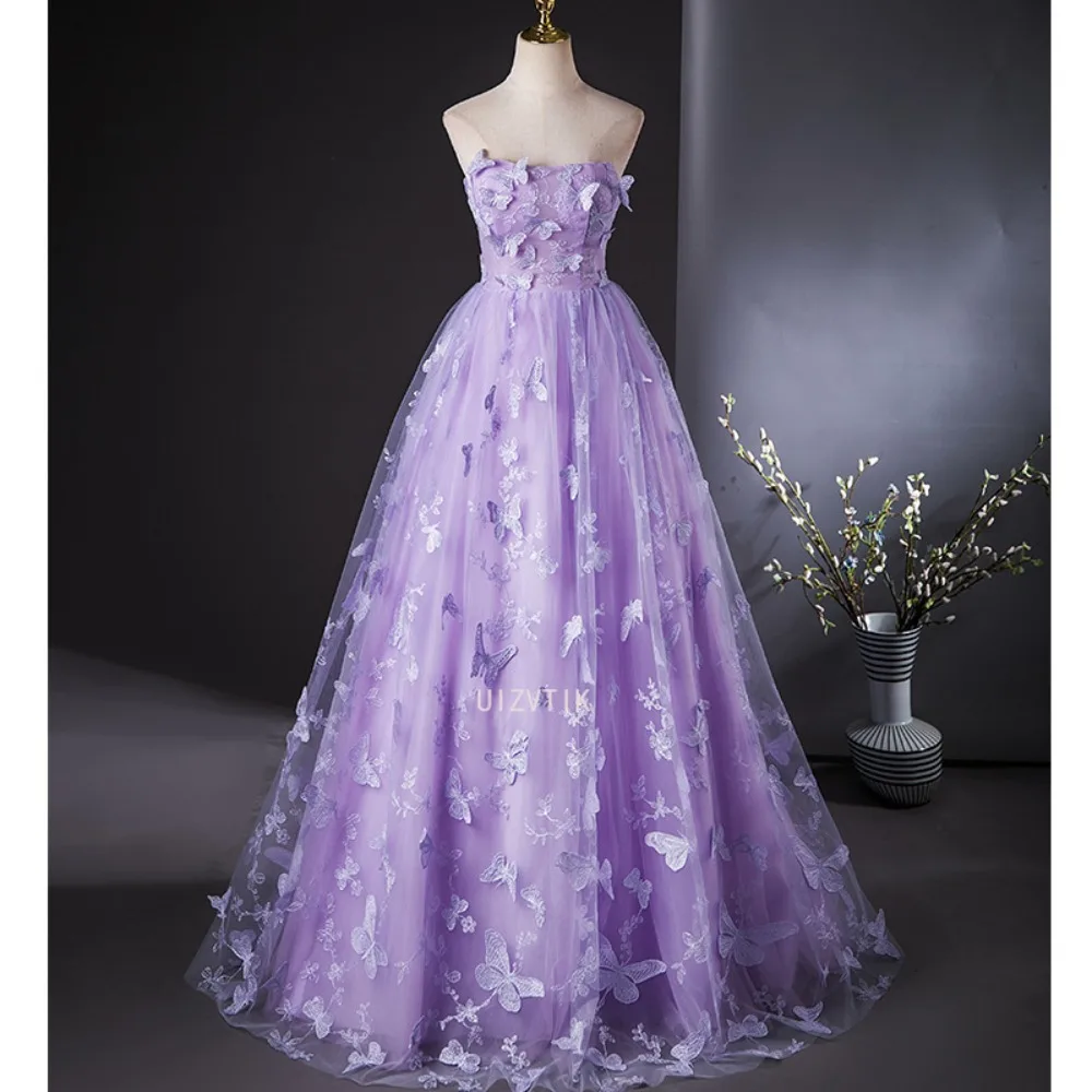 Платье для выпускного вечера без бретелек с аппликацией в виде бабочки, легкое роскошное женское вечернее платье с открытыми плечами, элегантное свадебное платье в форме сердца