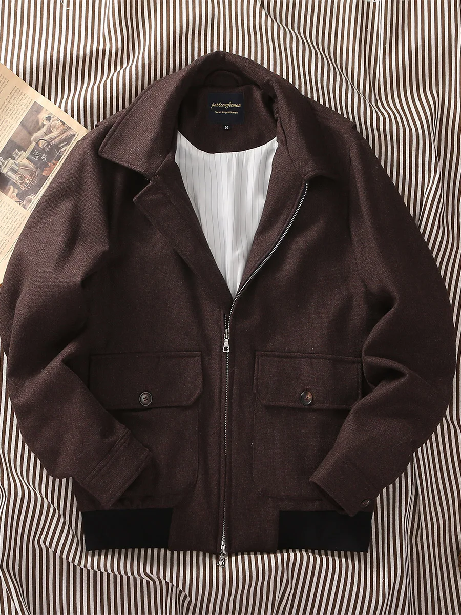 POT&CRAFTSMAN Men's Vintage American-Style Pilot Jacket A2 Engineer Top Old Money Style Wool Tweed Casual Coat