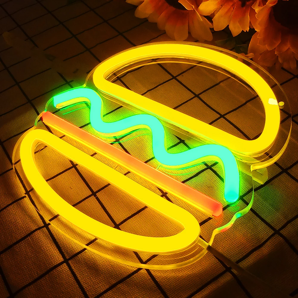 Hamburger Neon Light Acrylic Pineapple Shape Fast Food Wall Neon Sign for Party Wedding Shop Restaurant Birthday Home Decoration