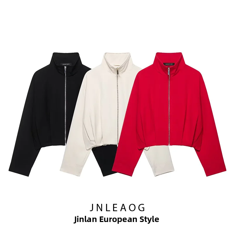 Fashionable Pilot Jacket Coat Stand Collar Women's Outerwear Autumn New Style JNLEAOG Polyester Fiber Standard Fit Zipper Clo...