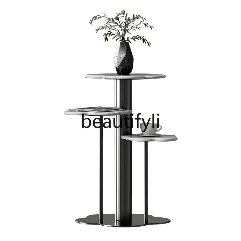 

Light luxury flower stand Living room floor flower stand Stainless steel edge few designer natural marble flower stand