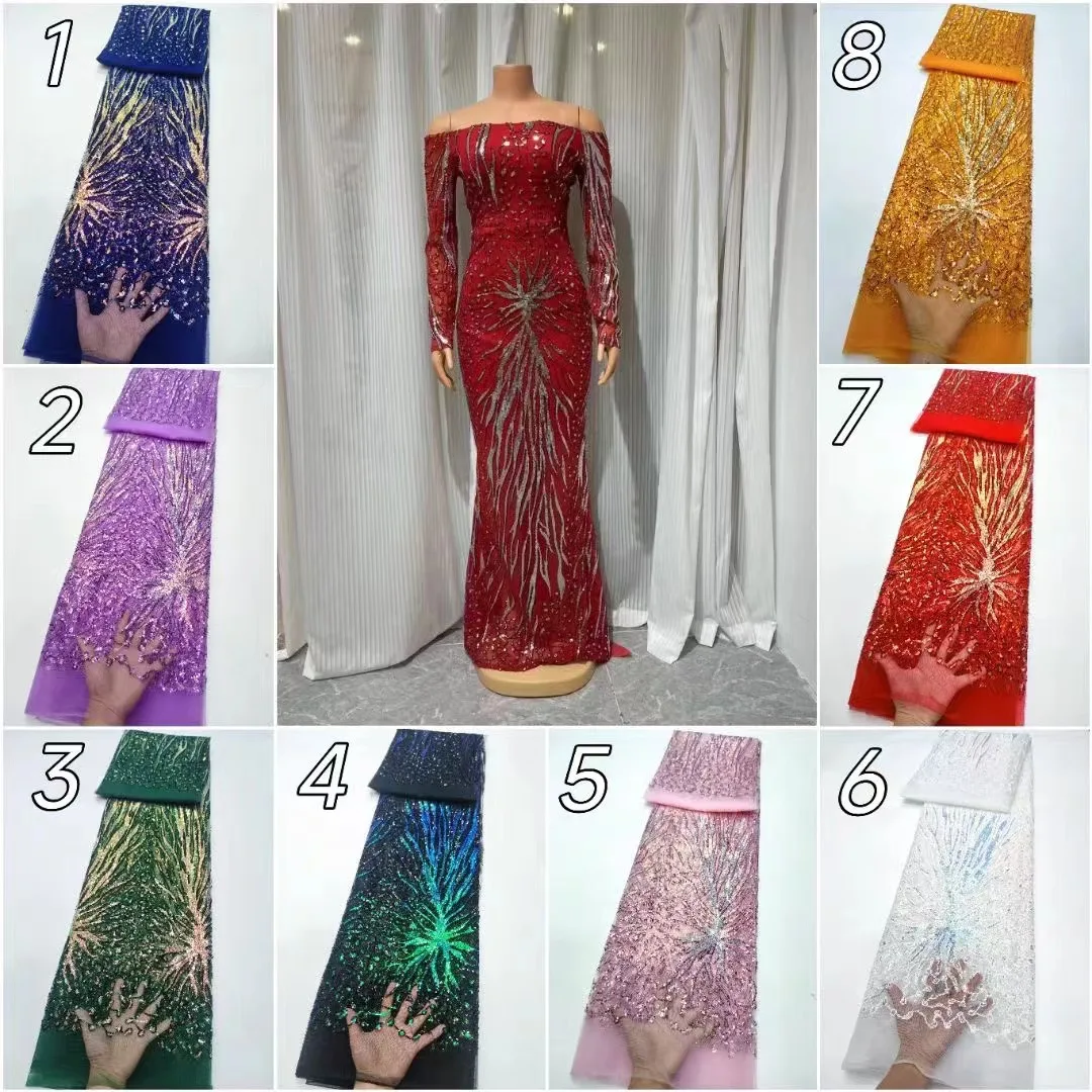 Red Luxury African Sequins Lace Fabric 2024 High Quality Lace Nigerian Wedding Bridal Asoebi French Tulle Lace Material Sewing