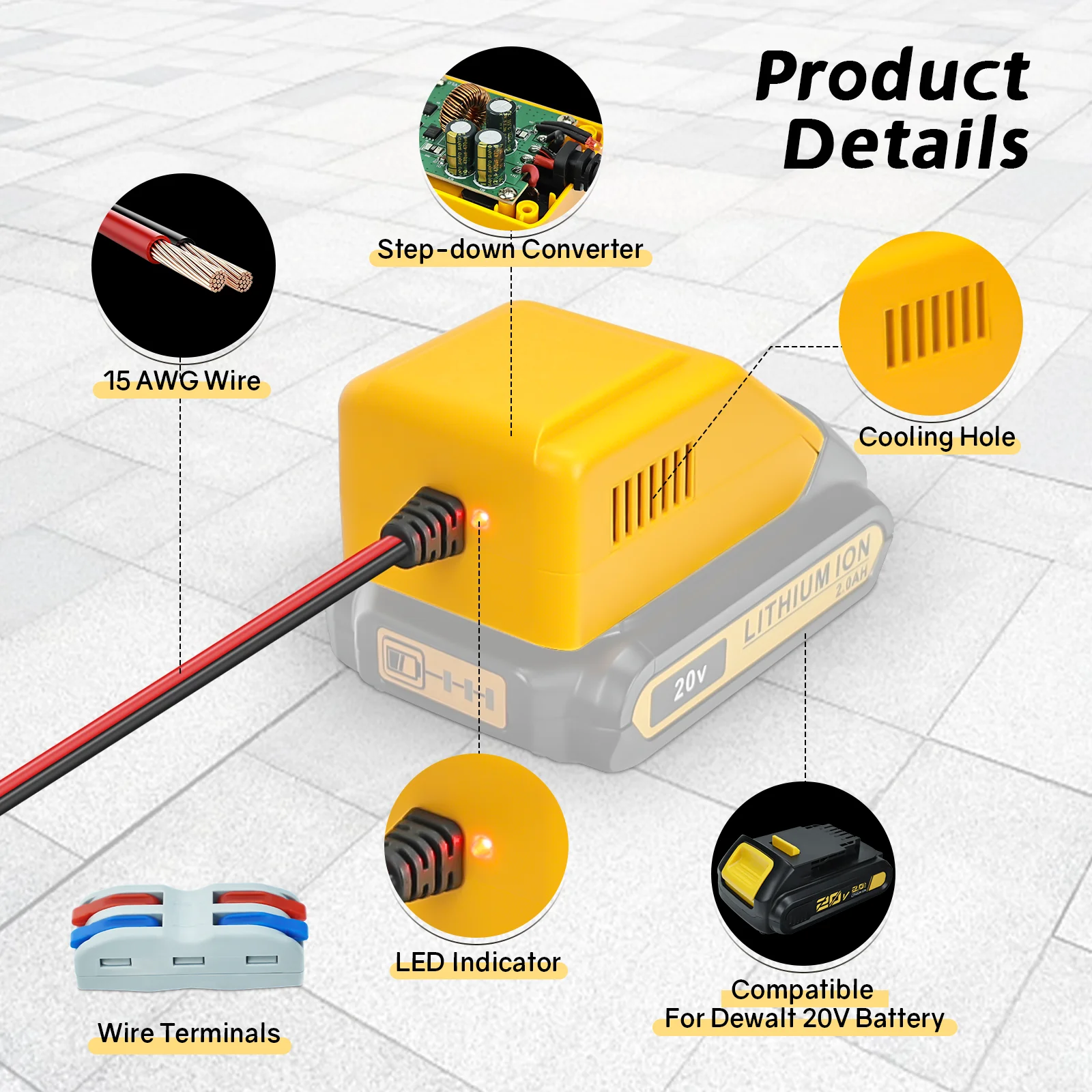 Dewalt 배터리용 어댑터, DIY 어댑터, 자동 벅 부스트 변환, 20V-12V 스텝 다운 컨버터, 배터리 미포함