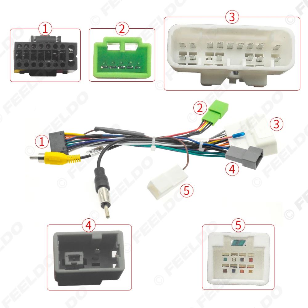 FEELDO Car 16pin Power Cord Wiring Harness Adapter With Rearview Wire For Isuzu D-MAX (08-18) Installation Head Unit Cable