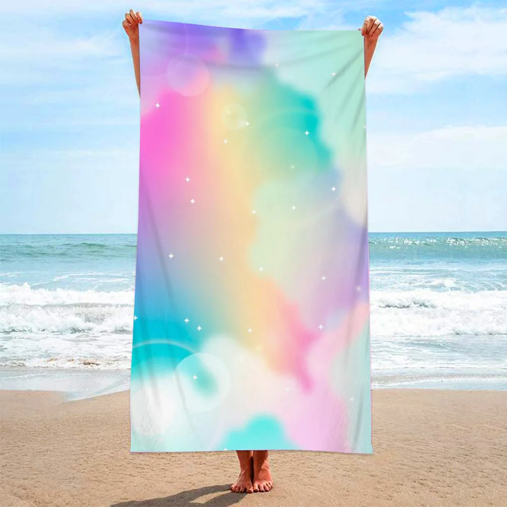 Rainbow Gradient Printing Microfiber Beach Towel Cartoon Pig Bath Towel Marble Beach Blanket for Kids Girl 100X200cm Travel Gift