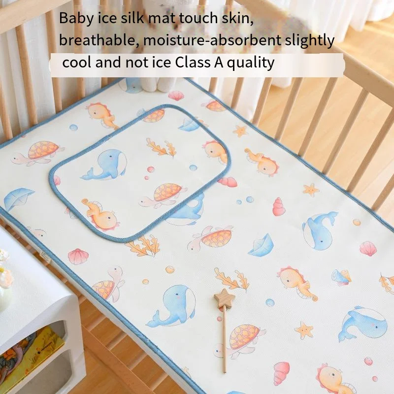 Newborn Baby Ice Silk Cool Mat Baby Summer Cool Feeling Soft Mat Kindergarten Children's Bed Ice Silk Bed Sheet Cool Mat