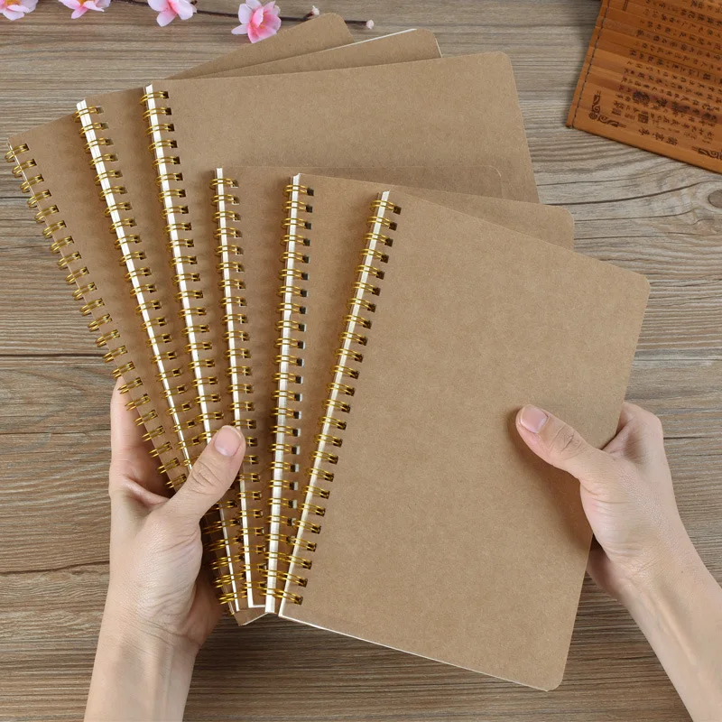 Cuaderno en espiral con cubierta de papel Kraft A5, 50 hojas, bobina, cuaderno diario, línea de puntos, cuadrícula en blanco, página interior, cuaderno de bocetos