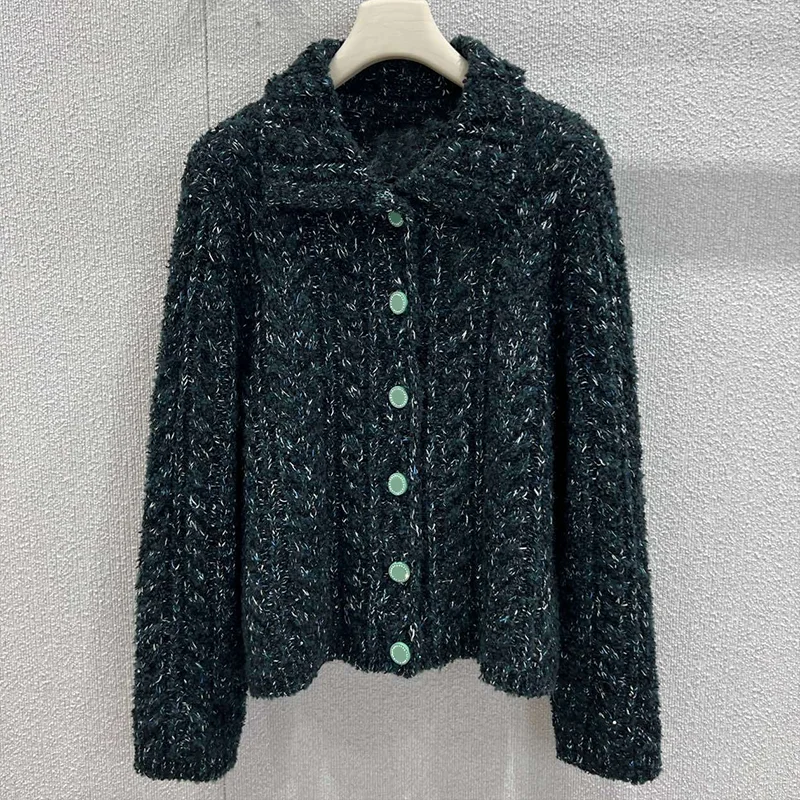 

Высококачественный винтажный роскошный женский свитер из смесовой шерсти, однобортный кардиган, цвет изумрудно-зеленый 25102755