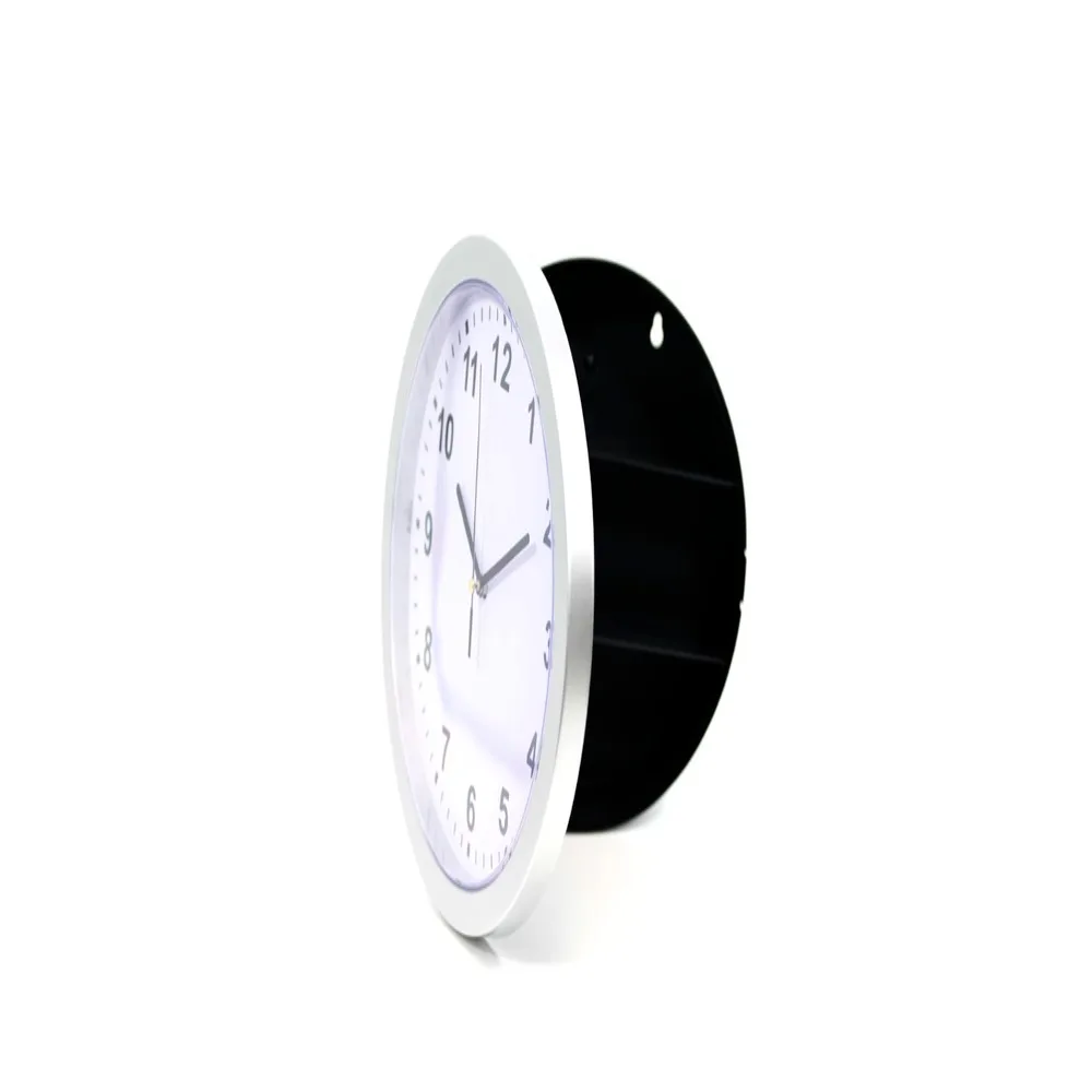 Wall Mountable Wall Clock Safe Box Silver Brown Compact Size Secret Compartment Box Discreet Appearance Lockable Container