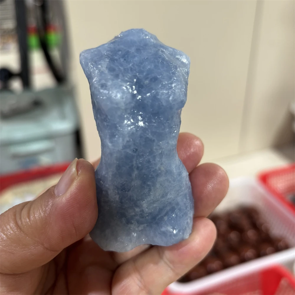 1PCS Natural Quartz Celestite Lady Body Carving Animal Reiki Healing Stone for Fengshui Room Decorative Holiday Craft Gift