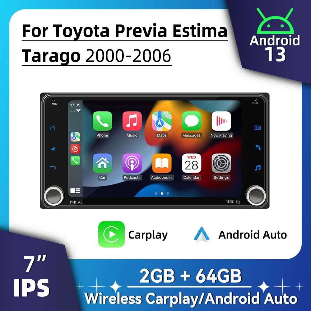 7 "شاشة أندرويد سيارة الوسائط المتعددة 2 الدين راديو لتويوتا بريفيا Estima Tarago 2000-2006 اللاسلكية Carplay أندرويد السيارات ستيريو لتحديد المواقع #2