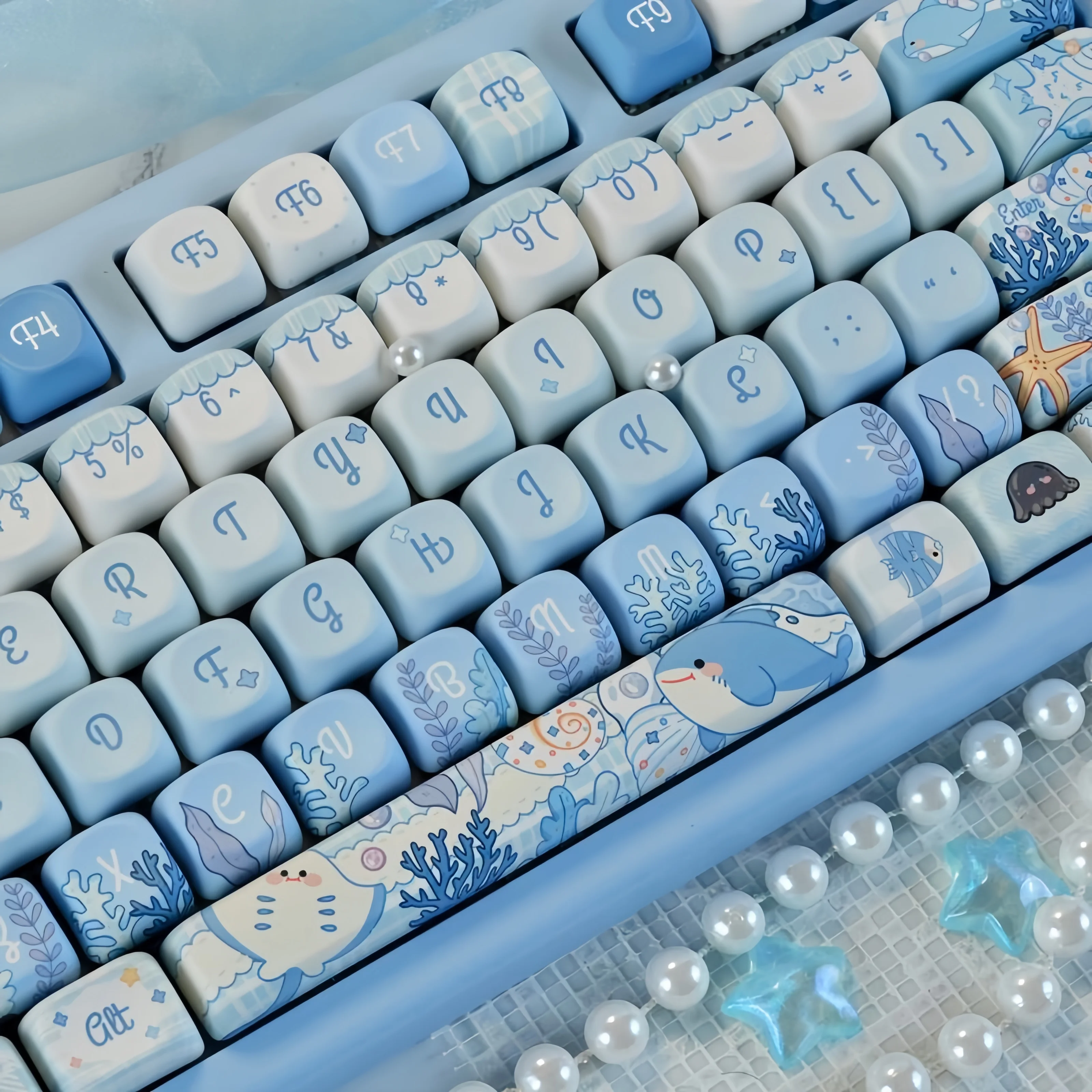 

130-клавишные колпачки MOA с профилем синего моря, колпачки для клавиш из ПБТ, пятисторонние колпачки для сублимационной краски для переключателей Cherry MX, механическая клавиатура
