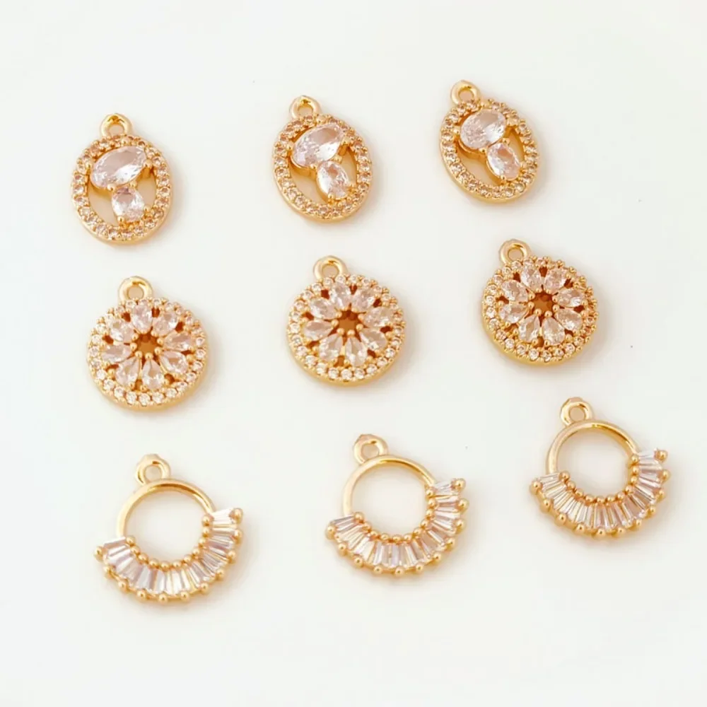 

14K Micro-inlaid Zircon Flower Round and Oval Semi-pendant, DIY Jewelry Accessory Pendant