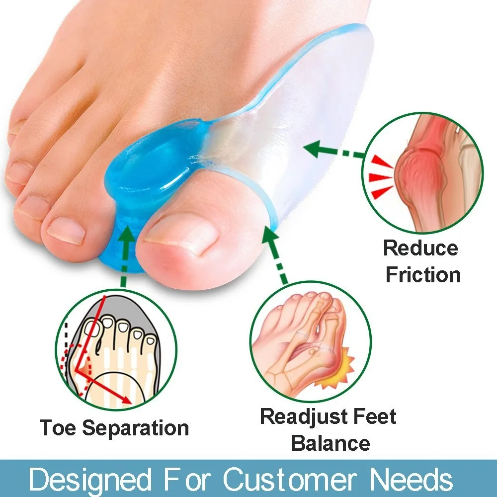 Separador de silicona para dedos de los pies, Corrector de hueso de Gel Alisador, Protector de juanete, ajustador de pies masajeador, 2 piezas