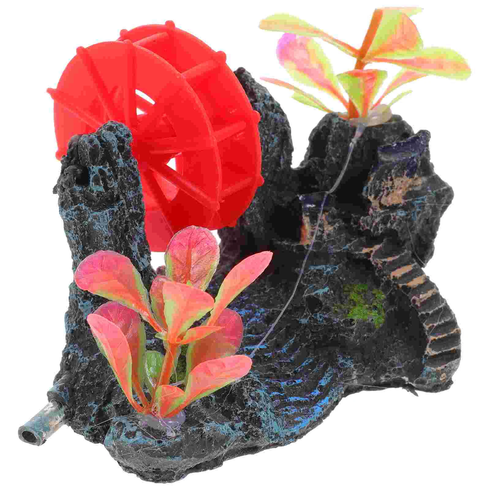 Rockery Safe Fish Tank Decoration Aquarium Mountain Water Wheel Resin Simulation for