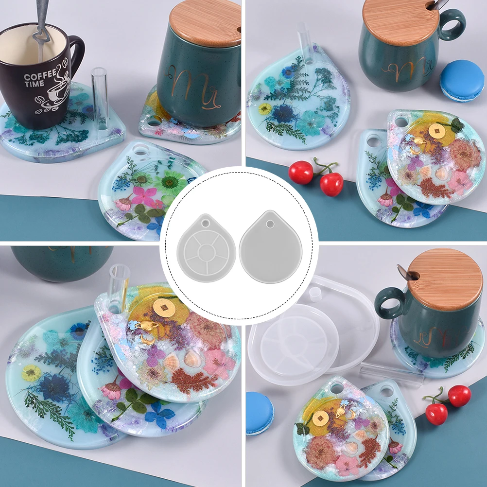 

2pcs Creative Crystal Epoxy Silicone Mold Diy Coaster Making Irregular Cup Mat Craft Resin Tray Home Decoration Durable Easy