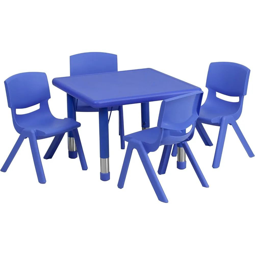 24'' Square Blue Plastic Height Adjustable Activity Table Set with 4 Chairs