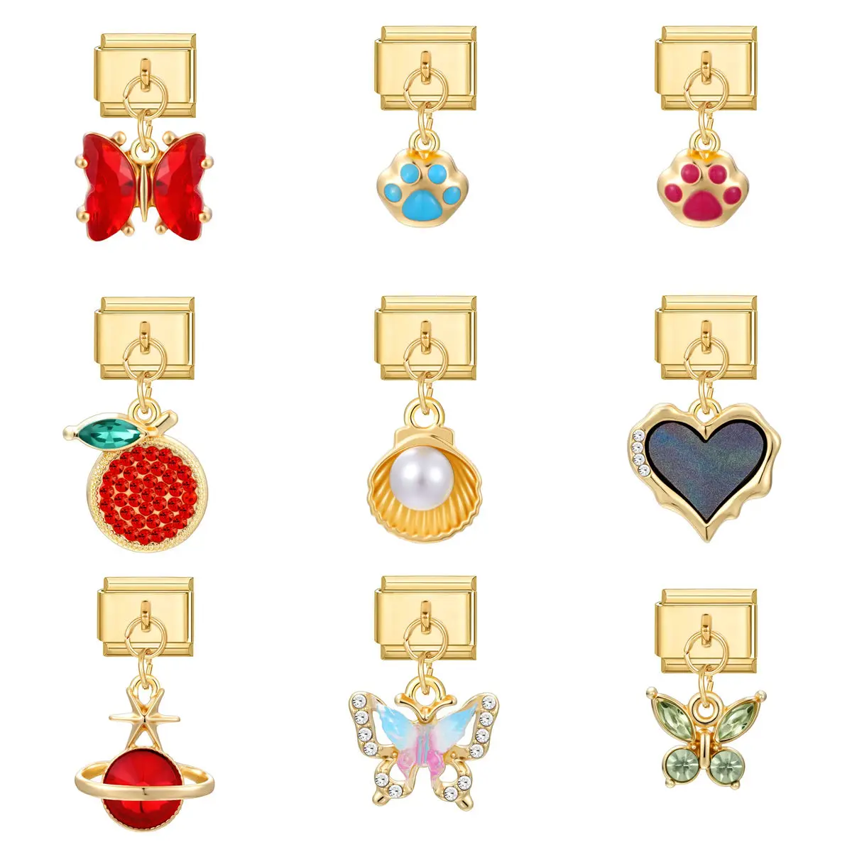 WG 1pc Italian Module BraceletCharm Pendant Butterfly Heart  Accessories For DIY Module Jewelry Gift