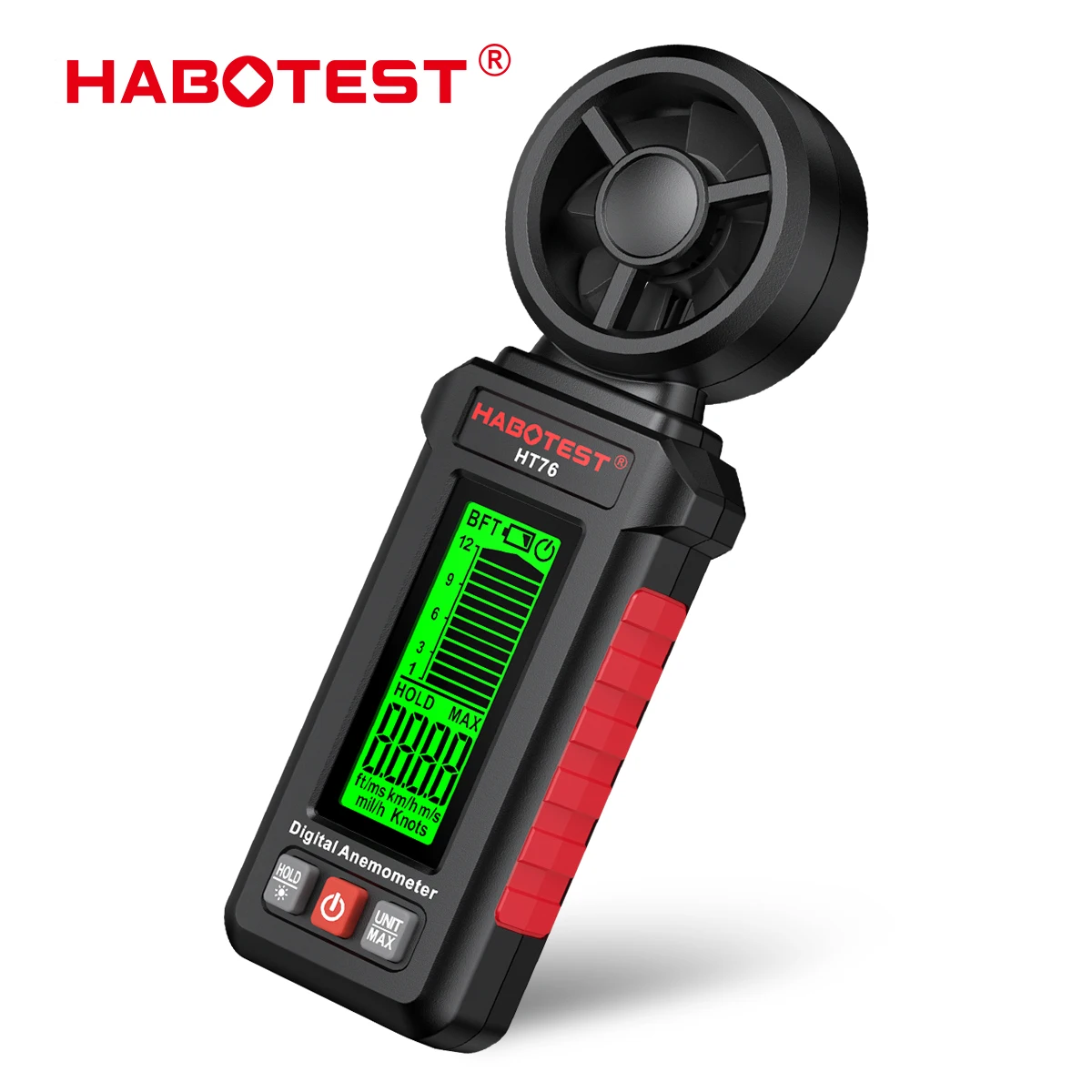 HABOTEST HT76 Digitale Anemometer Draagbare windsnelheidsmeter voor buiten zeilen Drone Vliegende weersmetingmeter