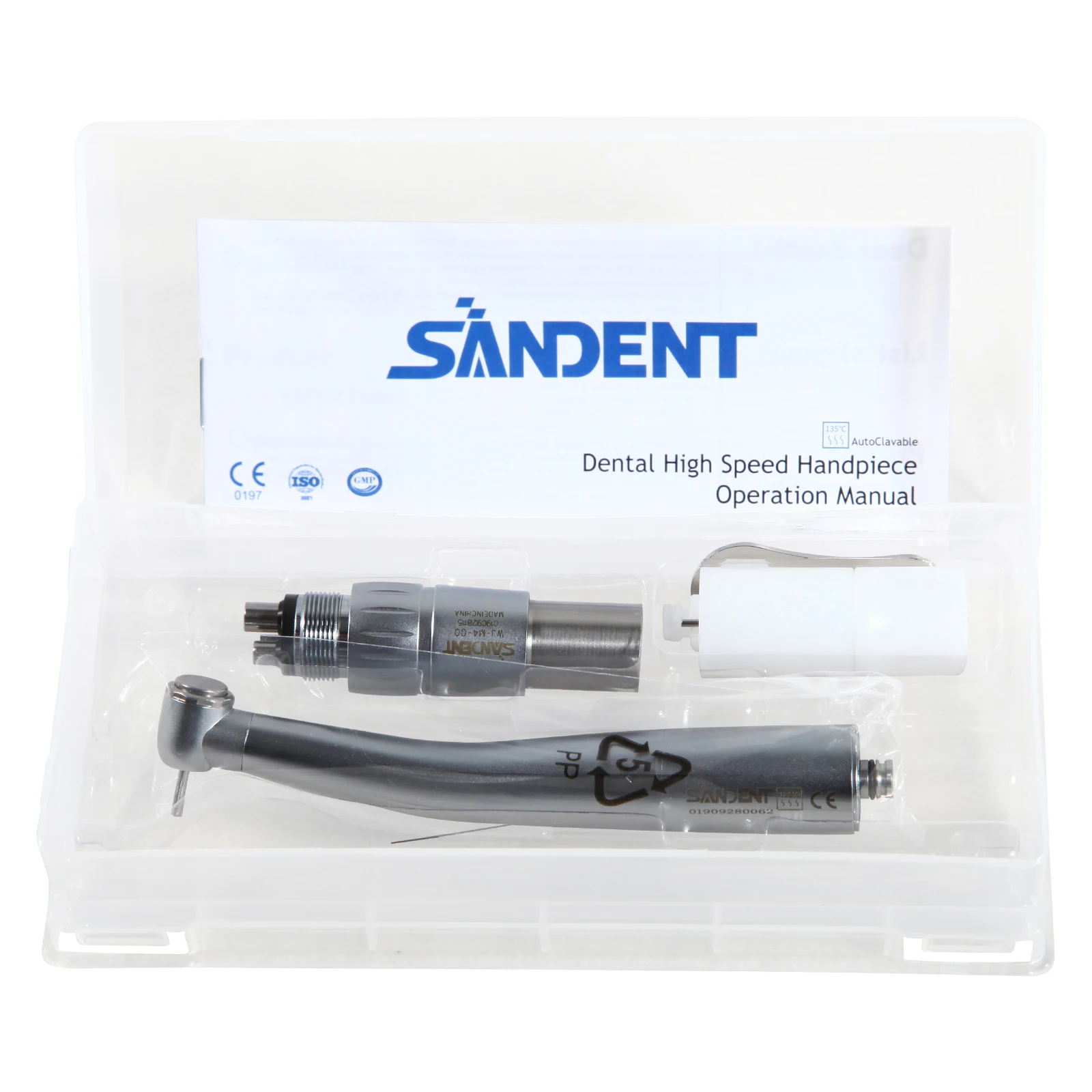 SANDENT Dental 4 Hole High Speed Hand piece Clean Teeth  Standard Head Push Button Triple Water Spray With Coupler Cartridge