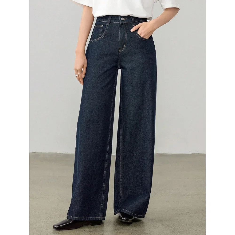 

Denim Wide Leg Pants Women Straight Jeans Trousers Pockets Washed Distressed High Waist Loose Floor Length Streetwear 2025