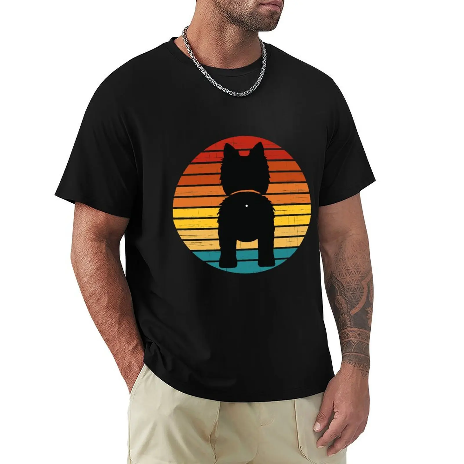 Retro Sunset Cairn Terrier Dog Butt T-Shirt Large Size Short Sleeve T-Shirt