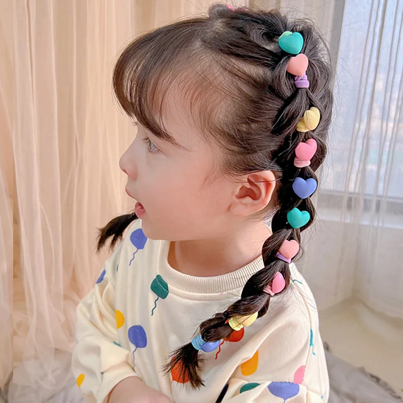 10pcs/Set Cute Colorful Heart Mickey Star Small Elastic Hair Bands For Girls Rubber Bands Scrunchie Kids Lovely Hair Accessories