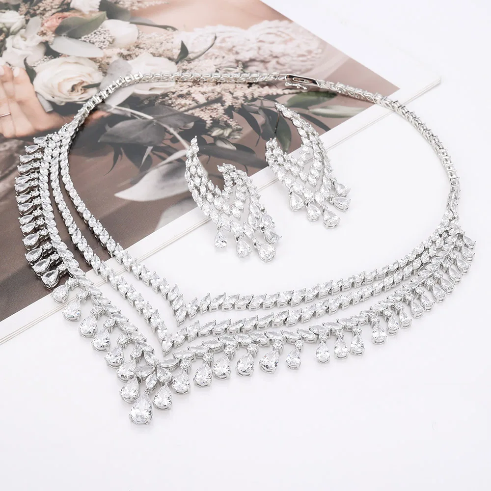 012261 Luxury Bride Necklace Set for Women Accessories Color Cubic Zirconia Wedding Engagement Dubai Charm Party Jewelry Hi-Q