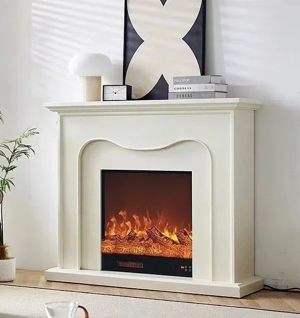 1.2M French Fireplace Curio Cabinet Ins Style Solid Wood Entrance Cabinet Home Heating LED Light Background Wall