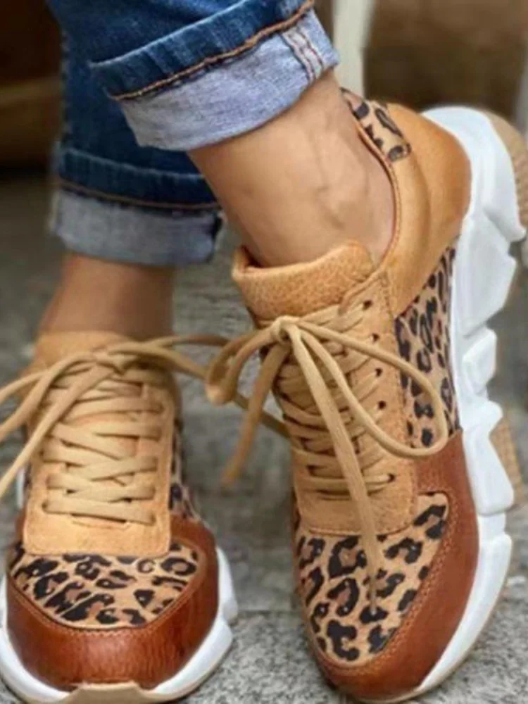 Platform Sneakers donna 2023 punta tonda Low-top Leopard Wedge Shoes taglia 43 Lace Up Socofy scarpe sportive Casual