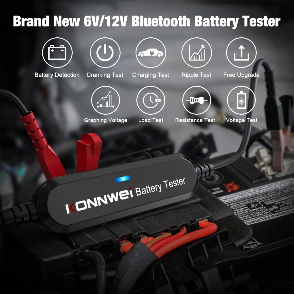 KONNWEI BK100 Bluetooth 5.0 6V 12V  24V Car Motorcycle Battery Tester Battery Monitor 100 to 2000 CCA Charging CrankingTest TooL