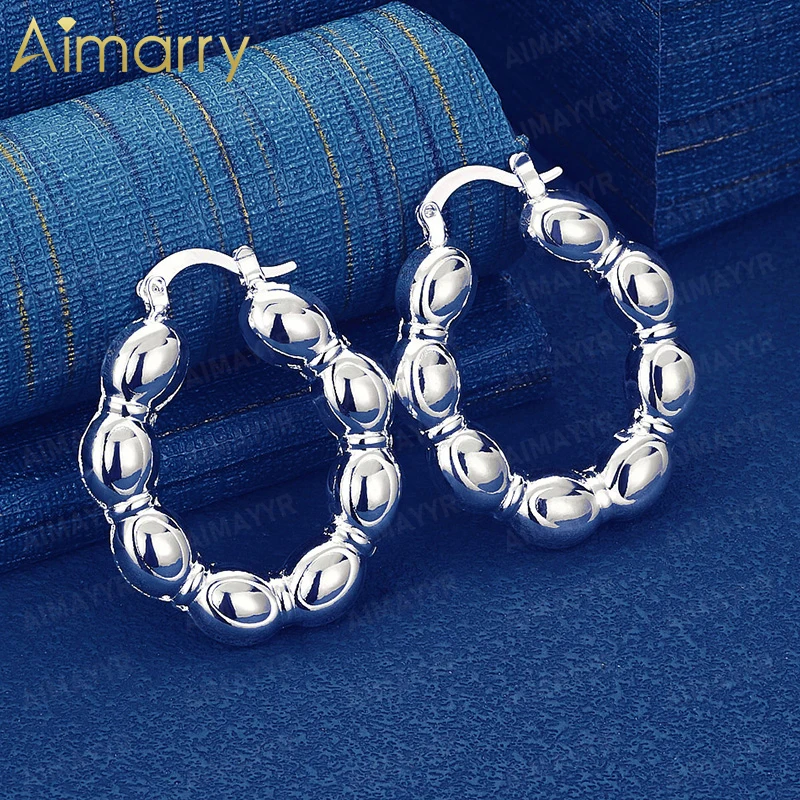 925 Sterling Silver Retro Smooth Round Bead Splicing Earrings for Women's Parties Banquets Weddings High-quality Fashion Jewelry