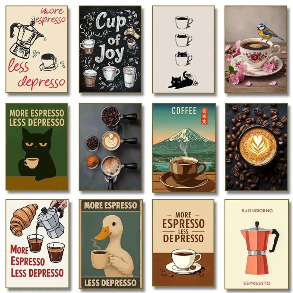 Frameless More Espresso Less Depresso Coffee Pot Wall Art Prints Canvas Painting Poster Picture for Living BedRoom Home Decor