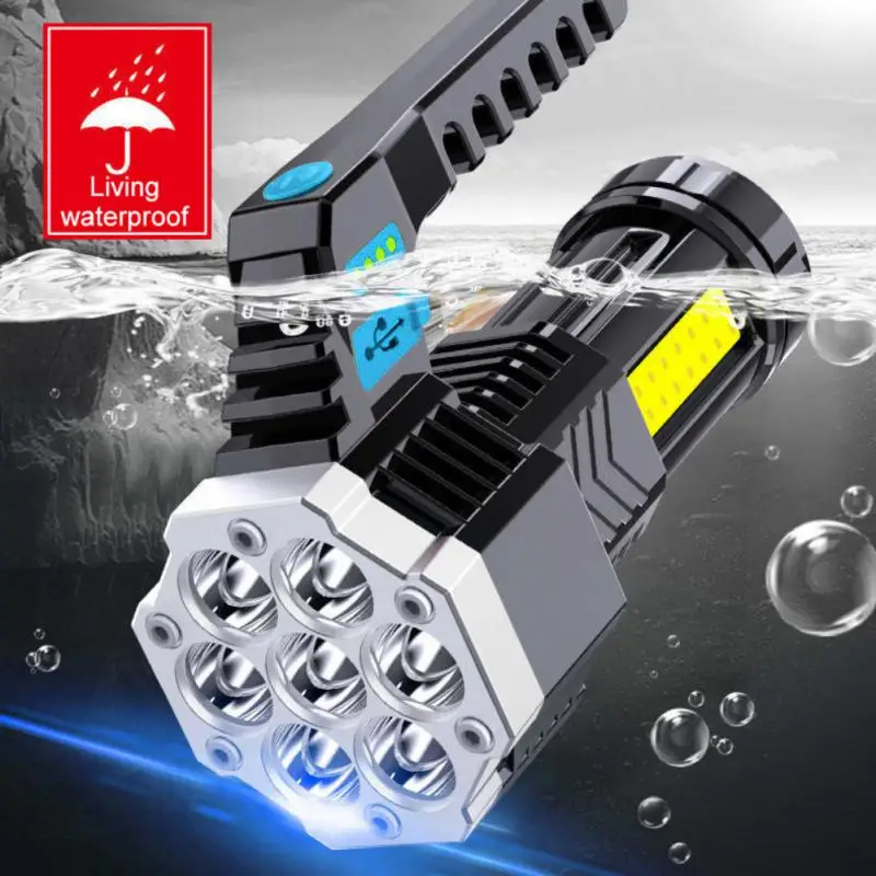 High Power Led Flashlights Cob Side Light Lightweight Outdoor Lighting ABS Material 7LED Rechargeable Flashlight Powerful