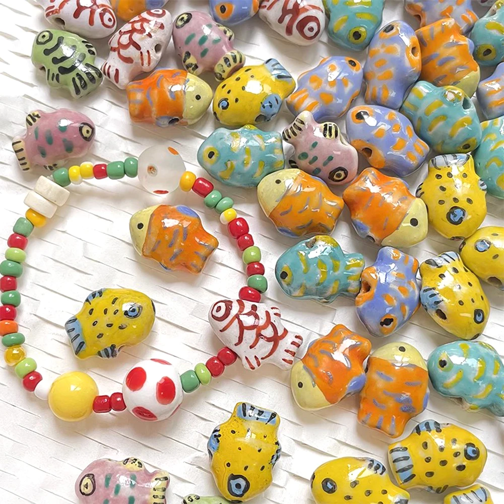 

3 Pieces Hand Drawn Ceramic Deep-sea Fish Beads DIY Makes Fashionable Jewelry Necklace, Bracelet, Clothing Accessories Materials