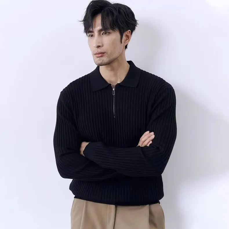 

Мужская верхняя одежда Sli на молнии Long Sve irt, модная повседневная верхняя одежда на весну и осень, ультрамягкий вязаный топ из полиэстера