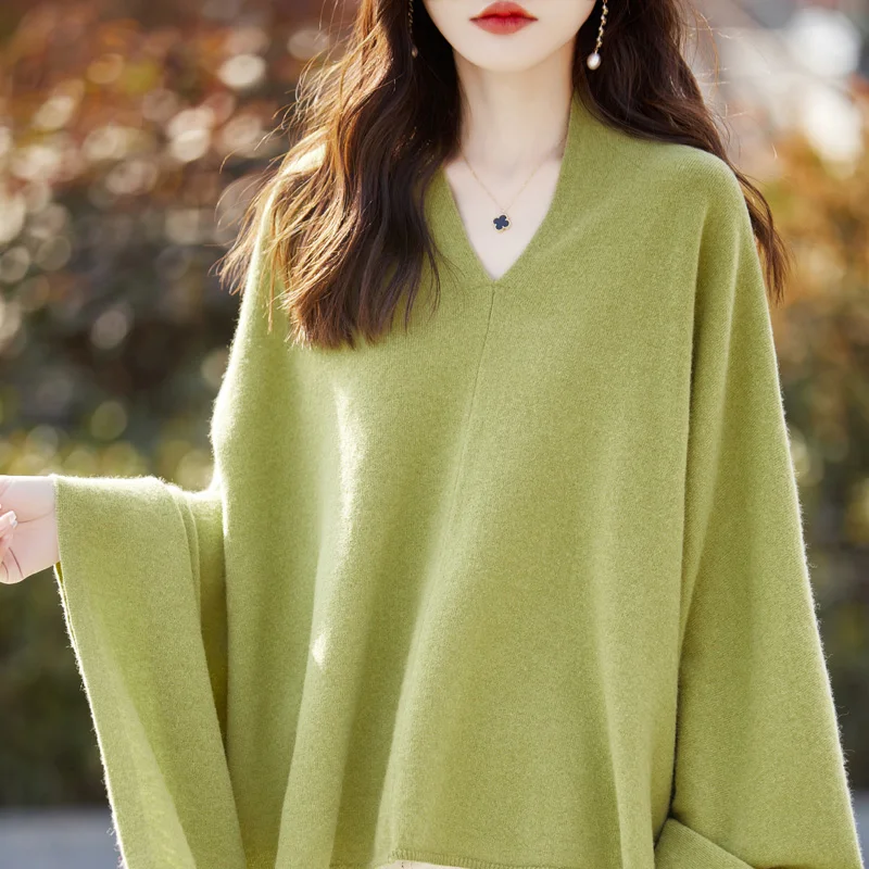 Autumn And Winter New 100% Wool Knitted Shawl Scarf Women\'s V-neck Pullover Sleeveless Joker Cloak Cashmere Outside