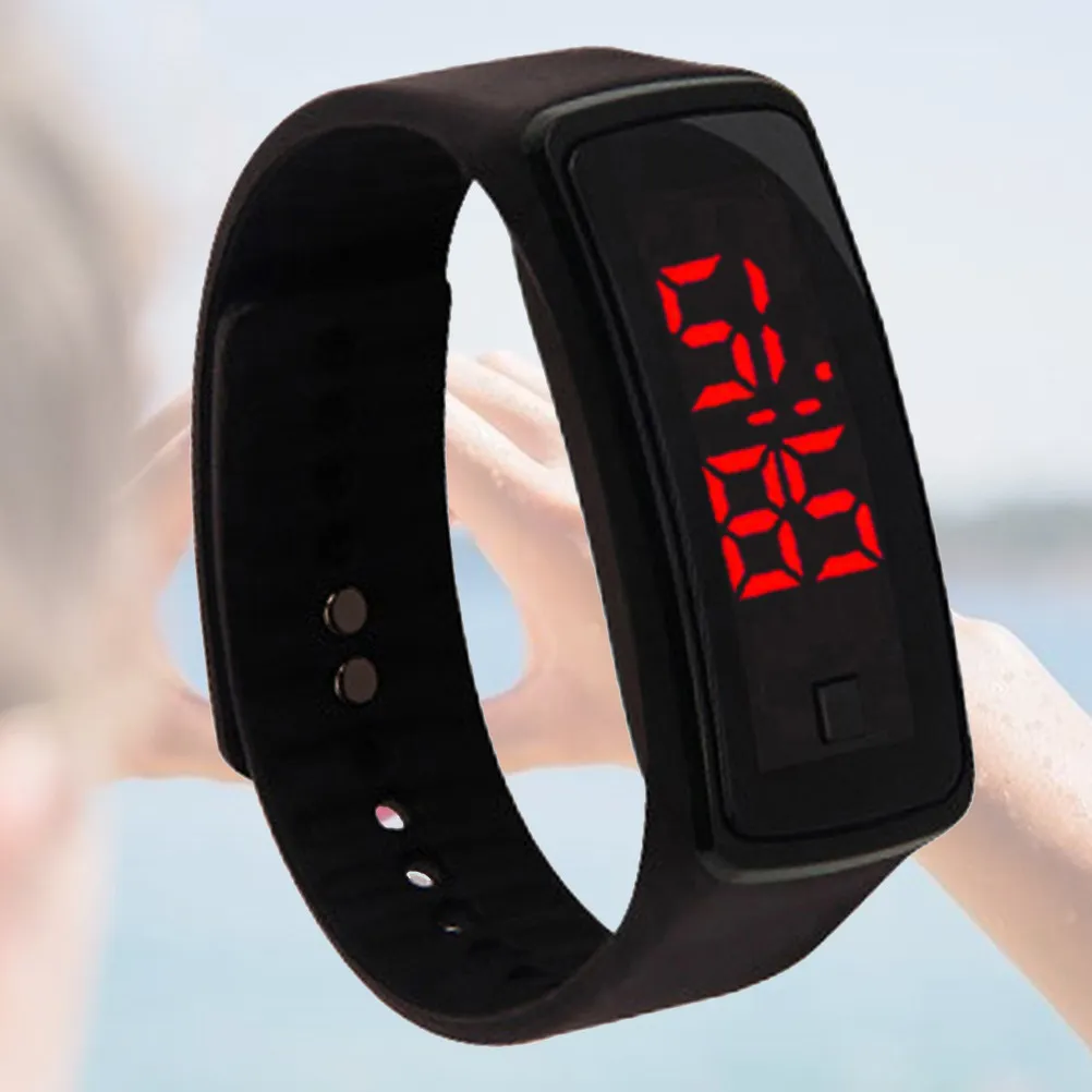

Светодиодные цифровые часы с черным силиконовым ремешком, стильные, с регулируемой застежкой, для активного отдыха, унисекс, для бега и спорта, с отображением времени и даты