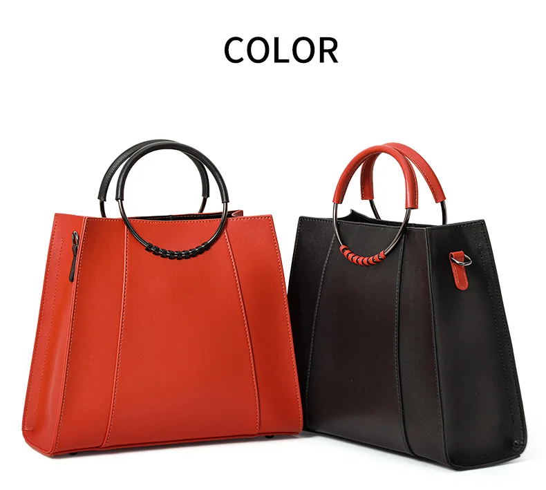 Damen-Handtasche aus Glattleder mit Rundem Ringgriff, Elegante Henkeltasche, Damen-Umhängetasche für Arbeit und Alltag – Detail 5