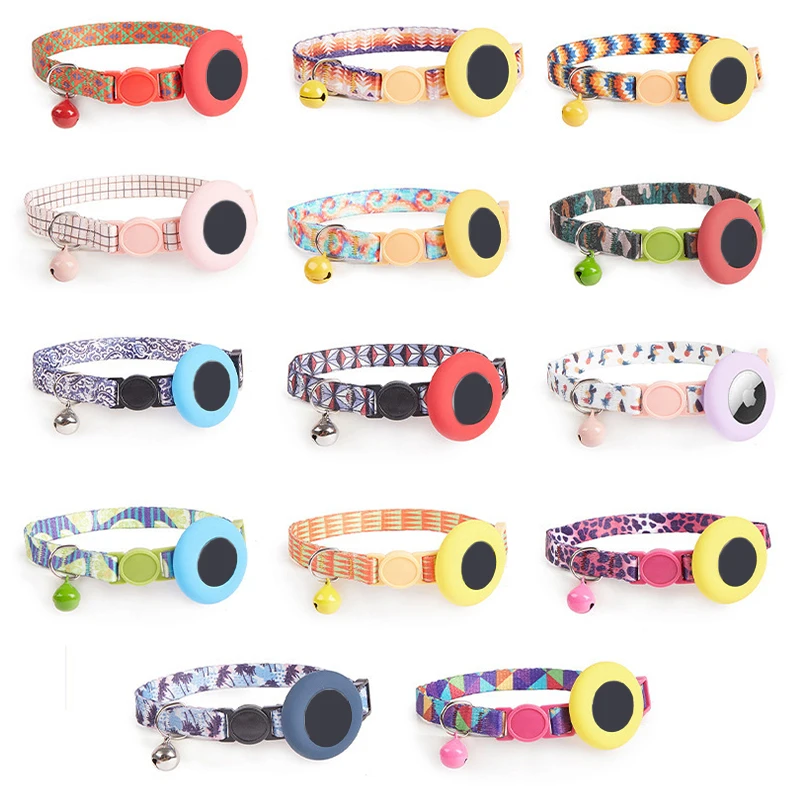 Dog Cat Bell Collar Pet Collar Silicone Airtag Case Pet Collar Protective Sleeve With Bell Convenient Colorful Pet Collar