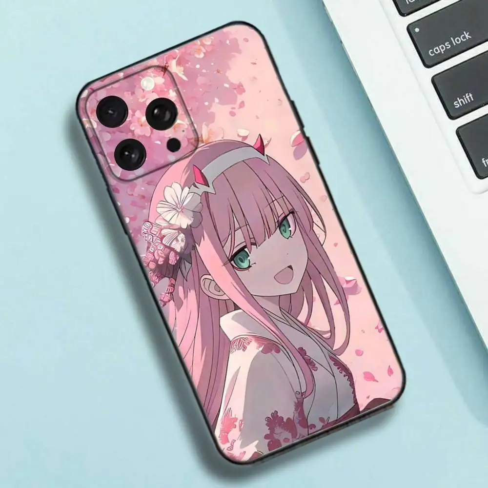 حافظة هاتف Zero Two Anime لهاتف iPhone 16e,16,15,14,13,12,11,Pro,X,XS,Max,XR,Plus,غطاء أسود ناعم صغير