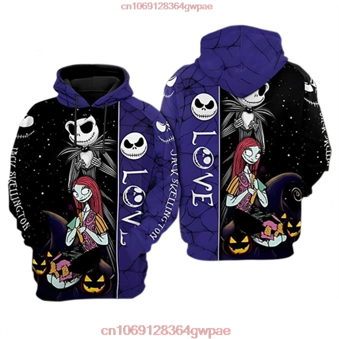 O pesadelo dos homens antes do Natal moletons, capuz 3D Jack Skellington, capuz casual com zíper Harajuku, Disney, moda Halloween
