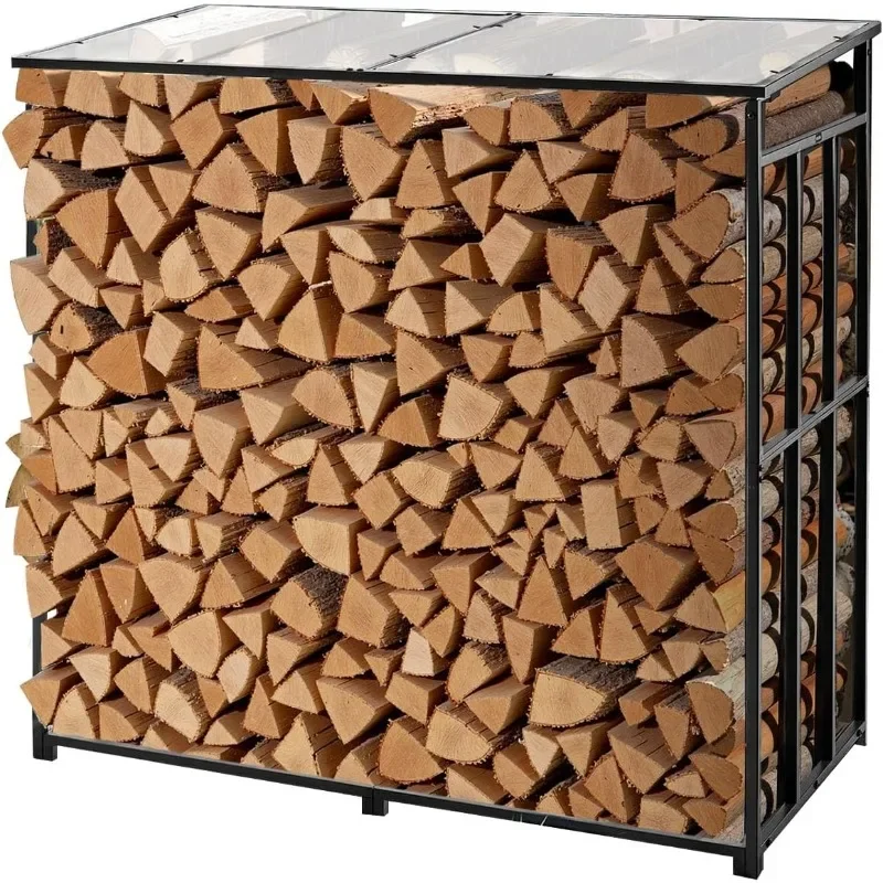 

Heavy-Duty Firewood Rack with Roof, 4ft Log Holder Storage for Fireplace, Deck, Backyard