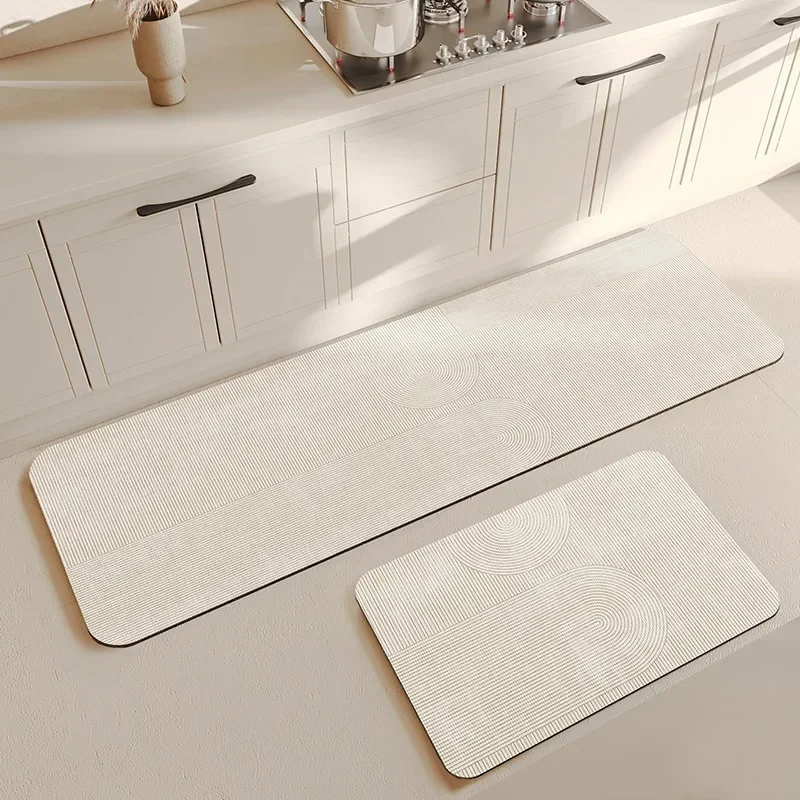 Kitchen Floor Mat, Soft Diatom Mud Absorbent Carpet, Minimalist Style, Beige, Long Strip Foot Mats, Home Decoration Non-slip Rug