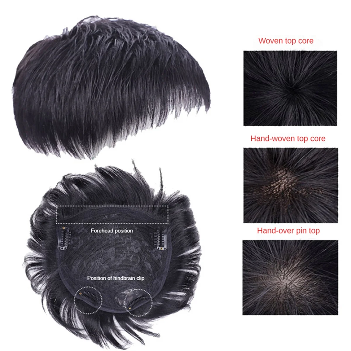 

A11I Men'S Natural Black Short Wigs Straight Wig Hair Clip-on Toupee Hair Men the Top of the Head Wigs Replacement Wigs(A)