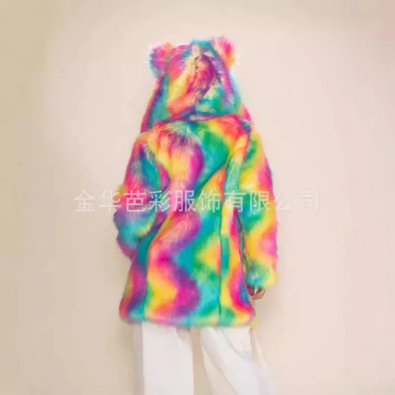 Women's Autumn/Winter Top Coat Faux Fur Hooded Bright Color Simple Comfortable Loose Casual Design Fashion Soft Niche Versatile