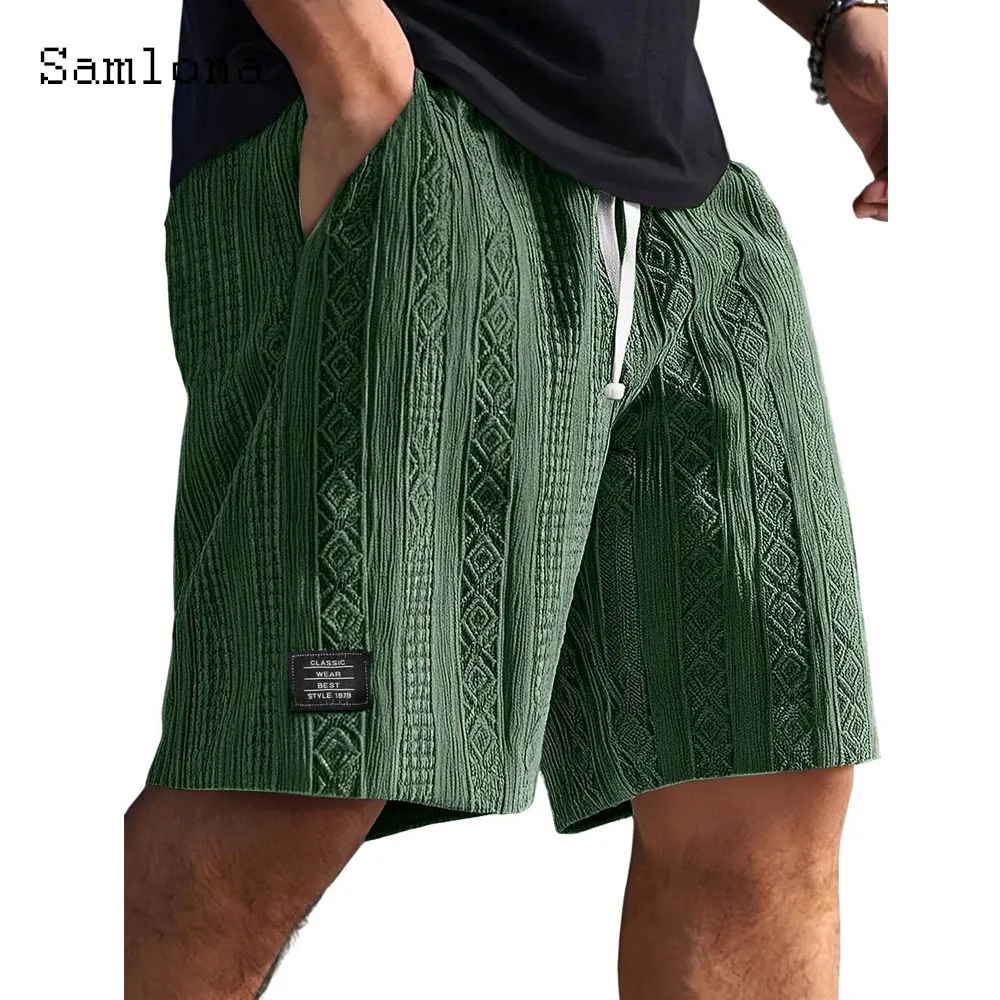 

2025 мужские винтажные жаккардовые шорты с карманами-стойкой, мужские повседневные пляжные брюки длиной до колена, однотонные зеленые мешковатые шорты с эластичной резинкой на талии, новинка