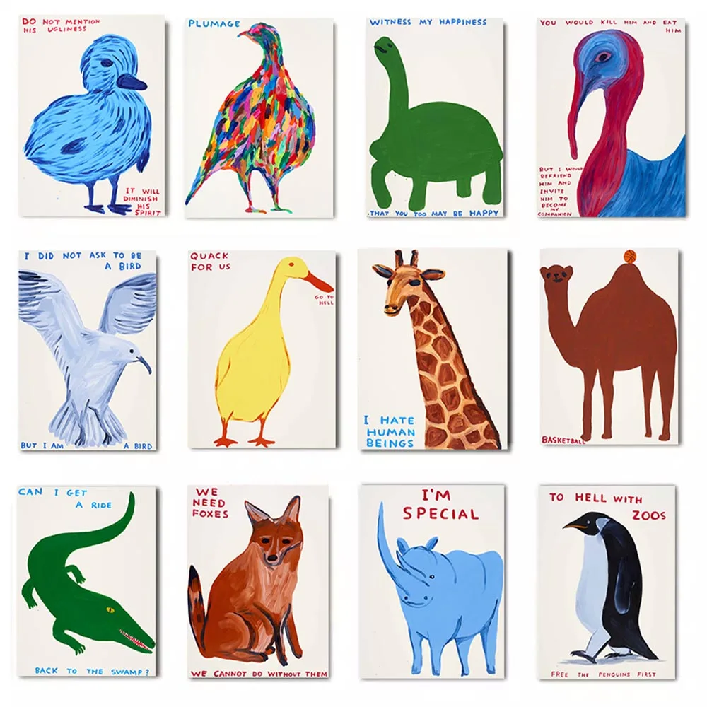 Moderne Kunst Nordische Leinwandmalerei Farbenfrohe Tierposter Glücklicher Hund Ente Pinguin Wandkunst Bilder Drucke Wohnzimmer Heim-Deko